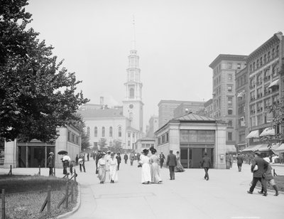 Église de Park Street et allée de Tremont Street, Boston, Massachusetts, vers 1906 - Detroit Publishing Co.